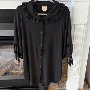 Zadie B’s  Black Ruffle Collar Button-Up Blouse